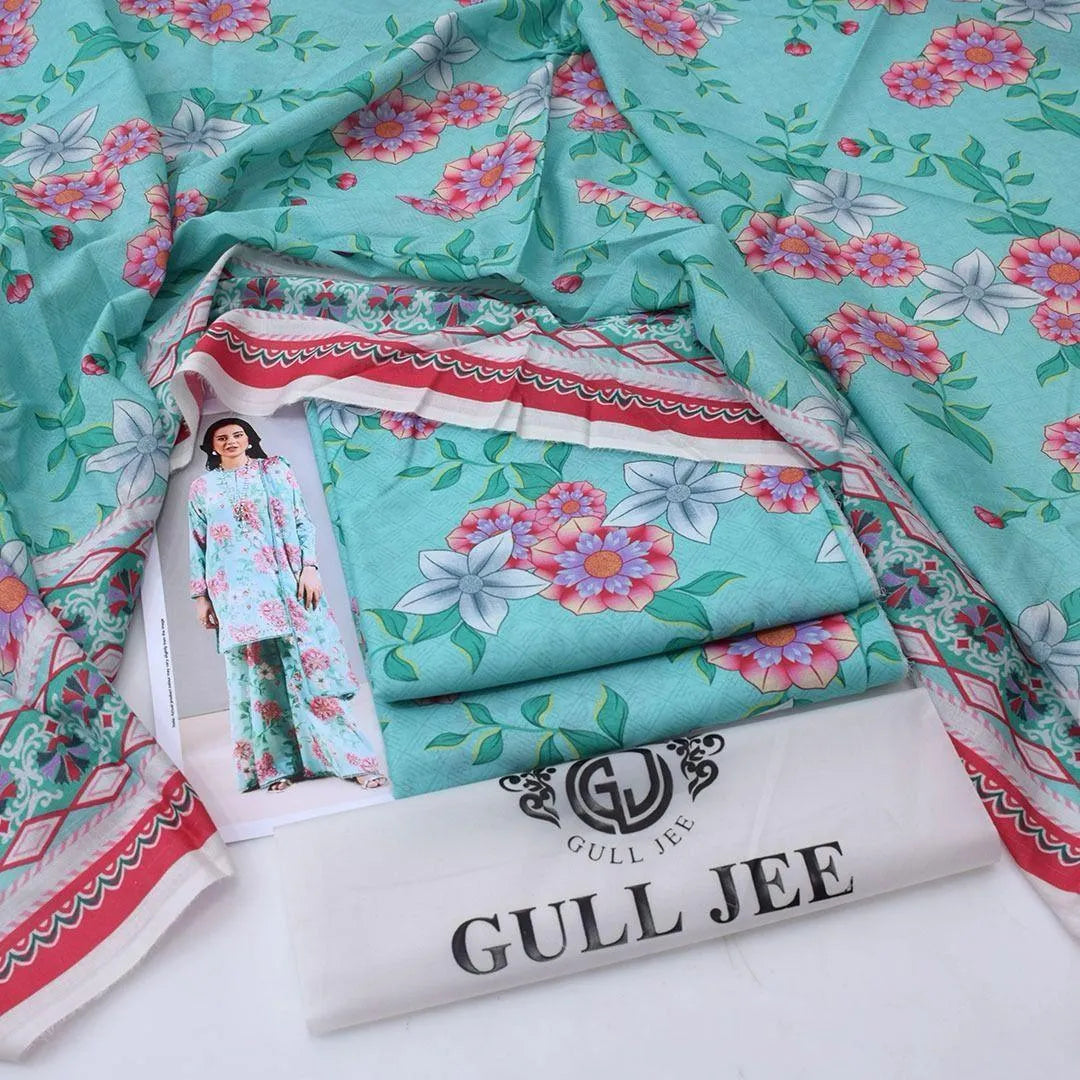 Digital Printed Lawn 3-Piece Suit Mint Blue Floral