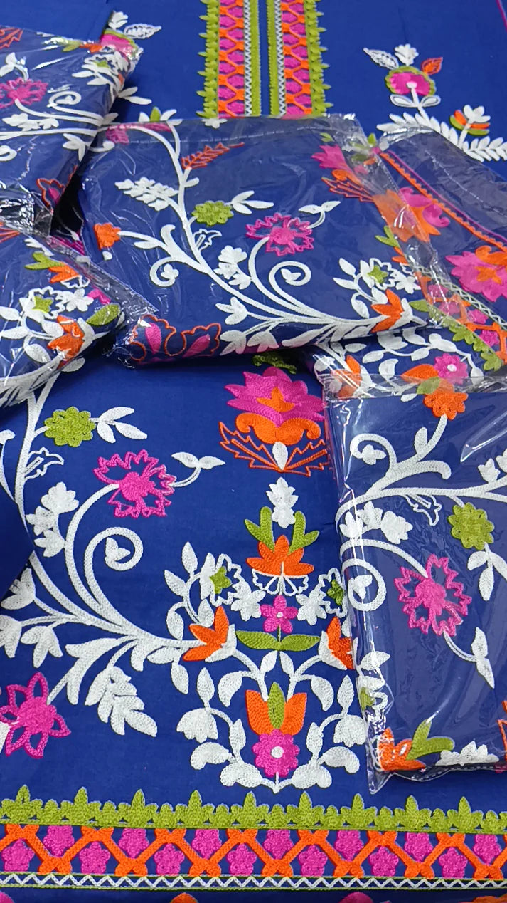 3pc royal blue aari lawn