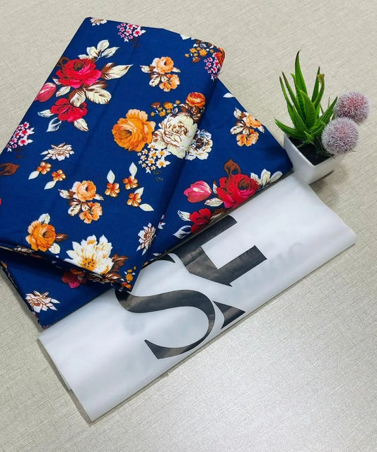Blue Floral Unstitched Fabric 92" Wide