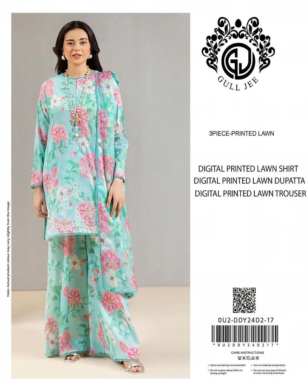 Digital Printed Lawn 3-Piece Suit Mint Blue Floral