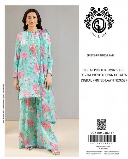 Digital Printed Lawn 3-Piece Suit Mint Blue Floral