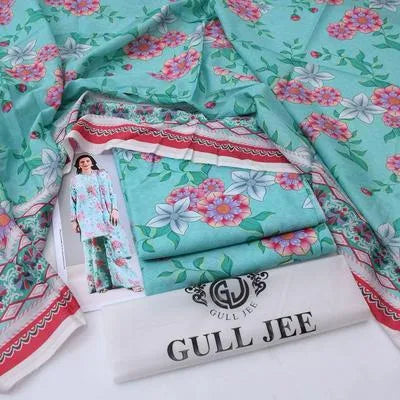 Digital Printed Lawn 3-Piece Suit Mint Blue Floral