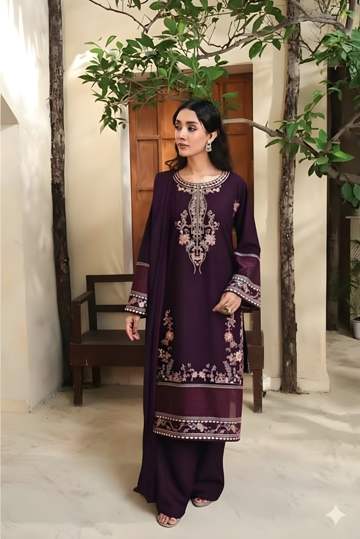 Embroidered Cotton Jacquard Stitched 3 Piece