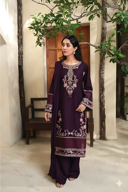 Embroidered Cotton Jacquard Stitched 3 Piece