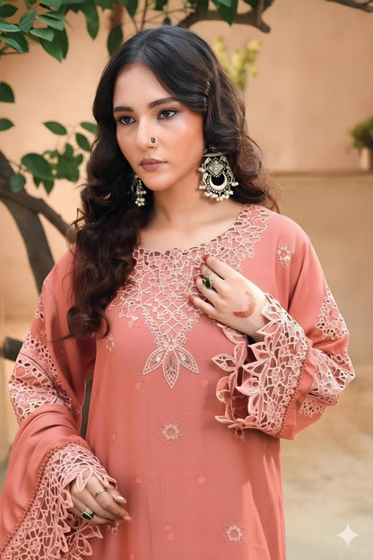 Embroidered Cotton Jacquard Stitched 3 Piece