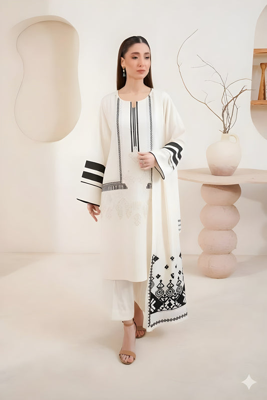 Embroidered Cotton Jacquard Stitched 3 Piece