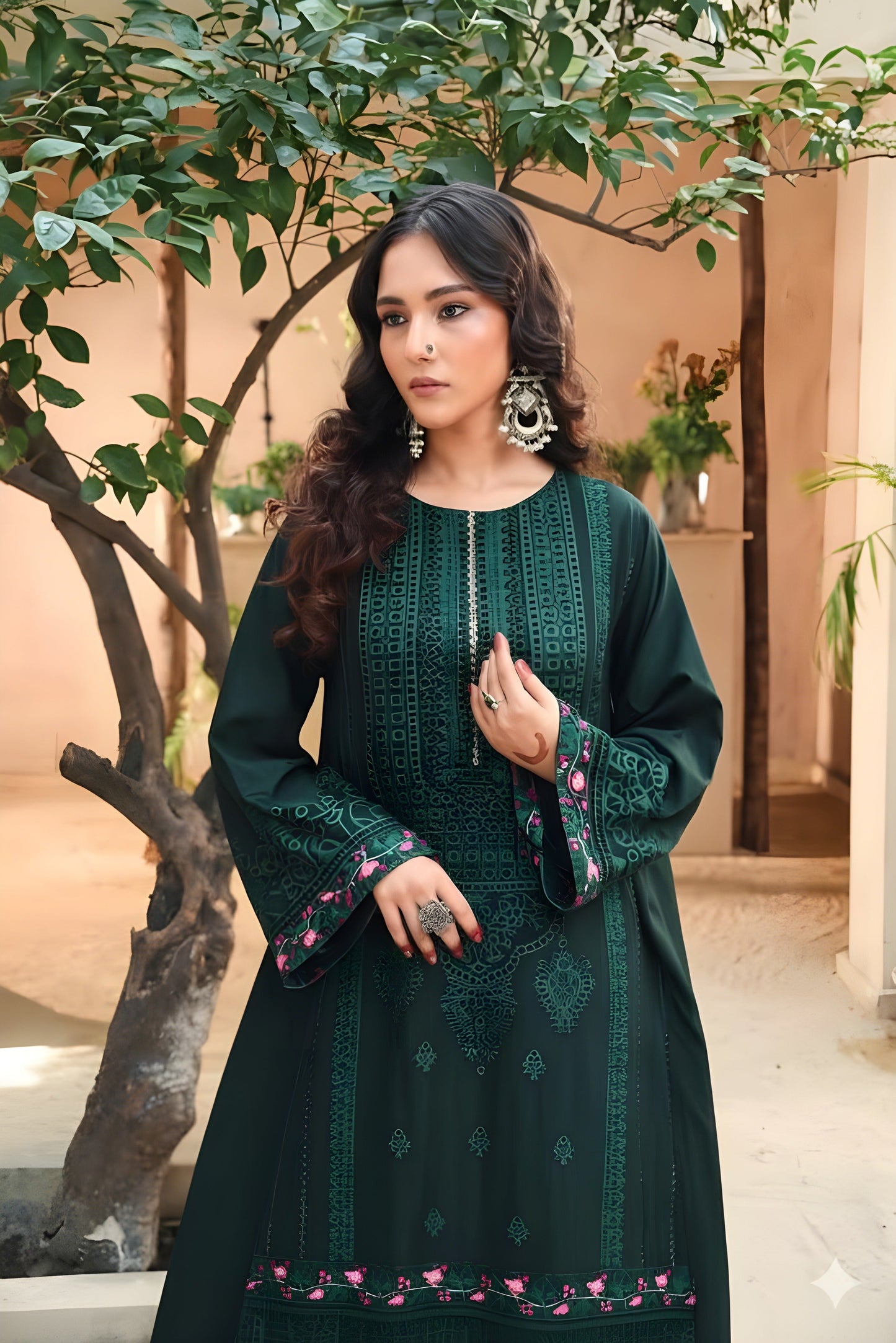 Embroidered Cotton Jacquard Stitched 3 Piece
