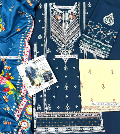Blue Embroidered Kurta Set with Cream Trousers