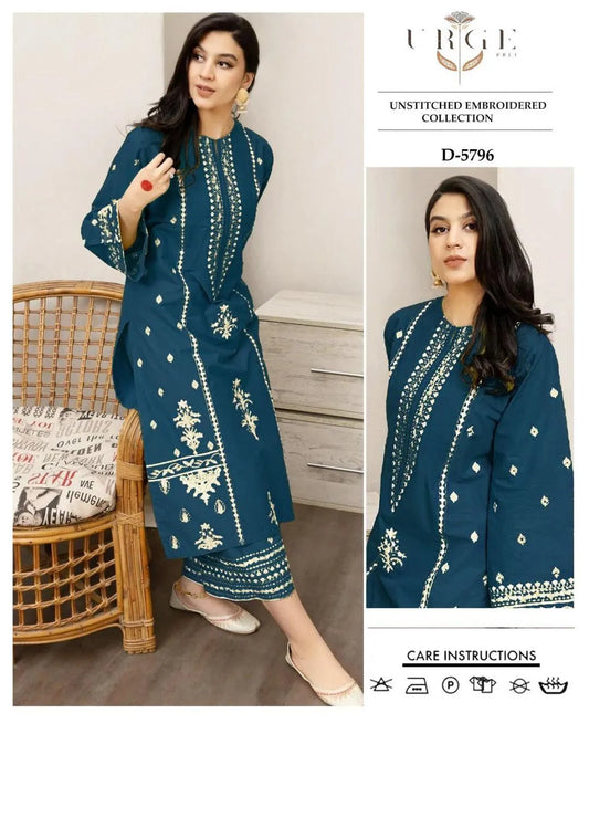 Unstitched Embroidered Lawn Suit Blue D-5766