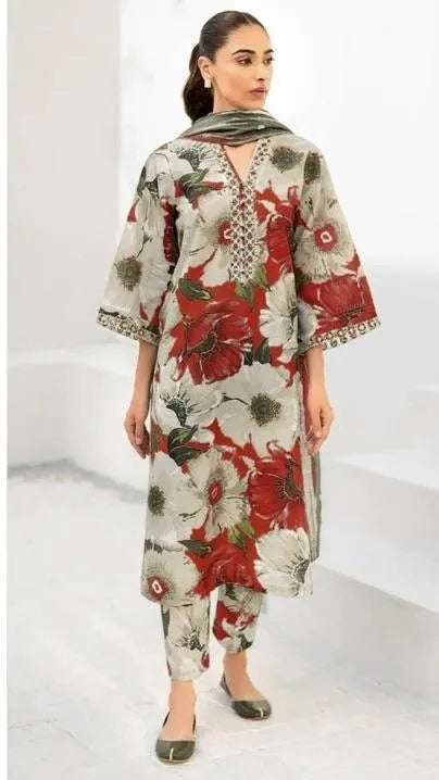 Pakistani Floral Printed Kurta Set with Pajama