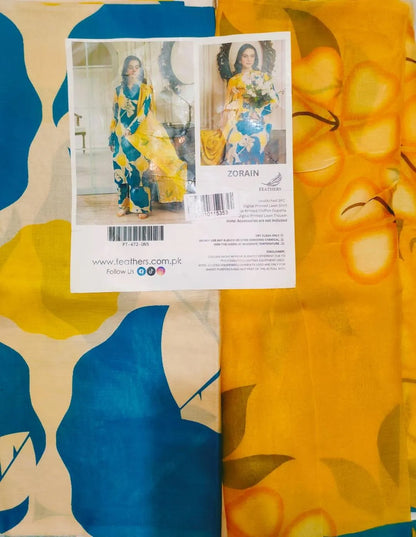 Stunning 3-Piece Printed Lawn Suit Yellow Blue Floral