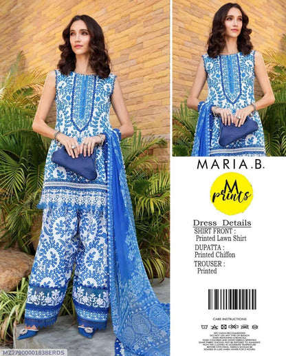 Blue Printed Lawn 3-Piece Suit for Women