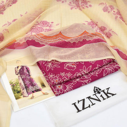 Purple Printed Lawn 3-Piece Suit with Chiffon Dupatta