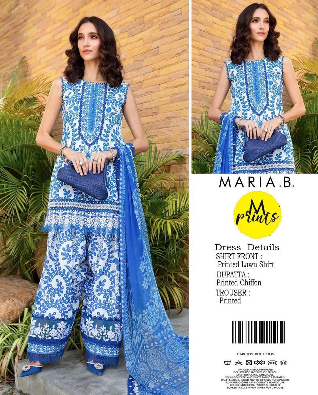 Blue Printed Lawn 3-Piece Suit for Women