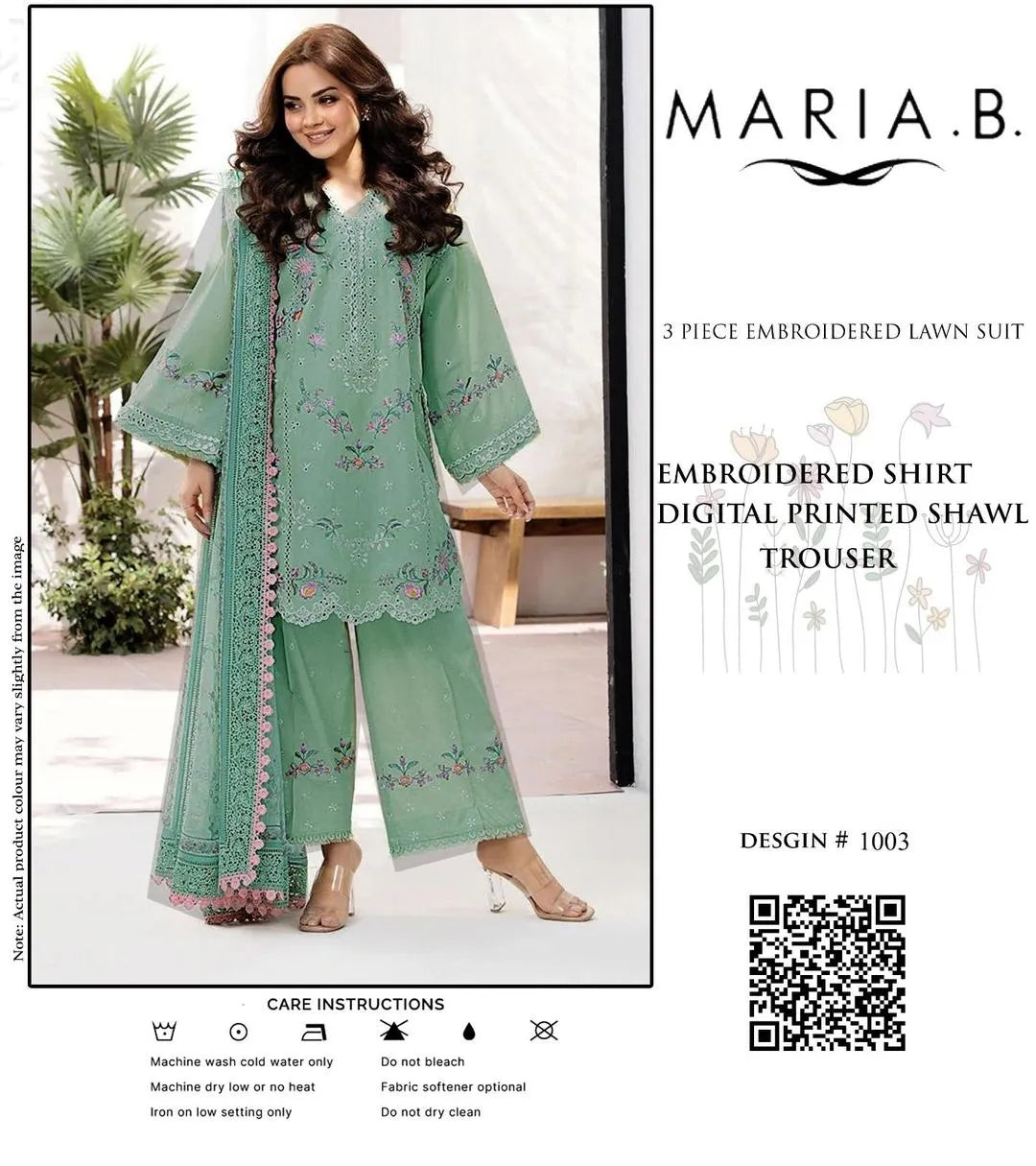 Maria B Summer 3PC Embroidered Lawn Suit Mint Green