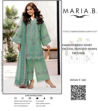 Maria B Summer 3PC Embroidered Lawn Suit Mint Green