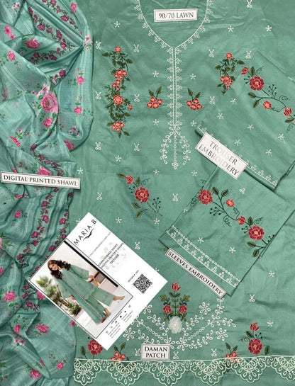 Maria B Summer 3PC Embroidered Lawn Suit Mint Green