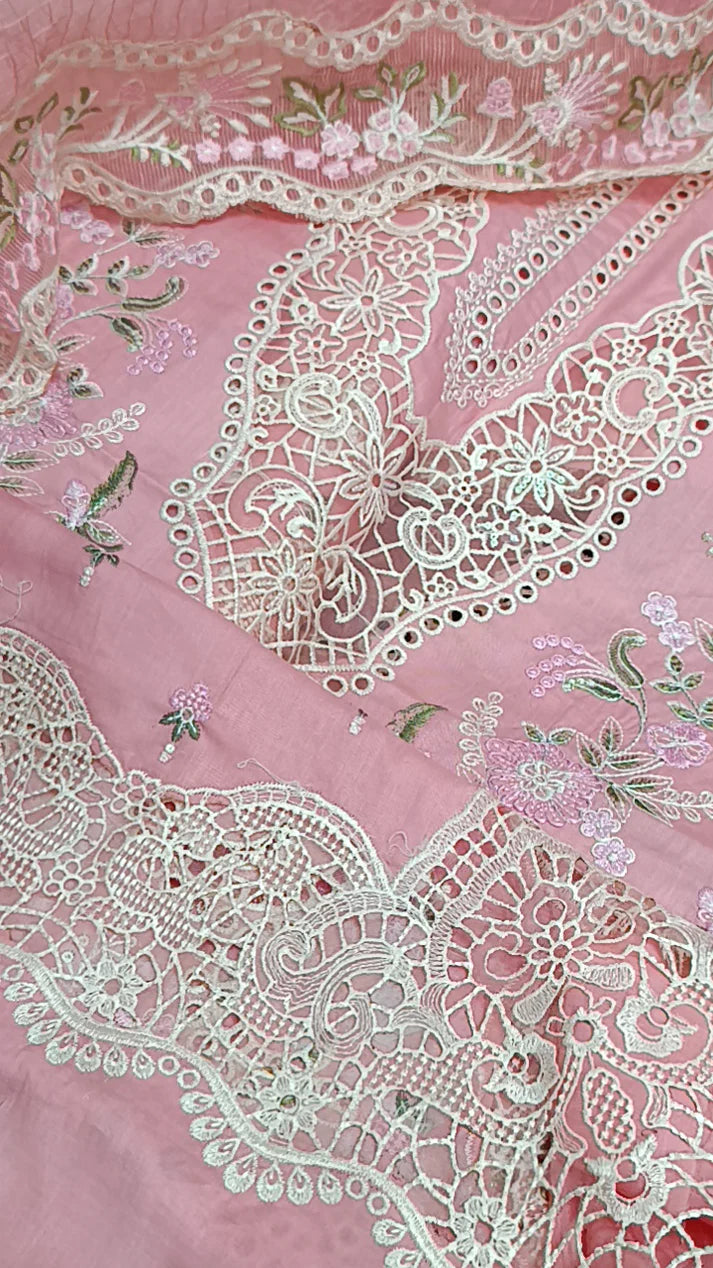 3pc check duaptta pink lawn
