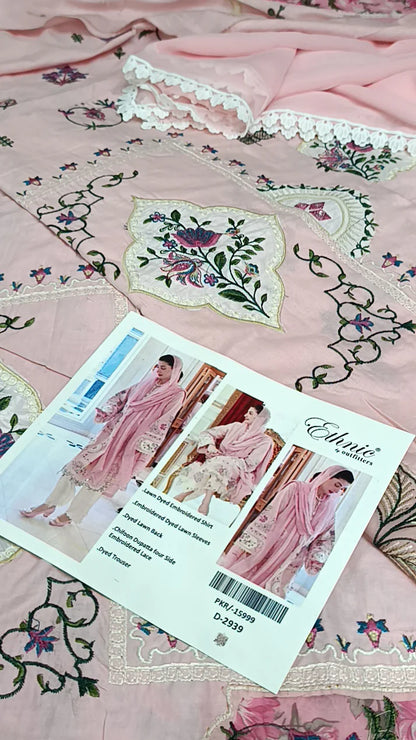 3pc Ethnic Pink Lawn