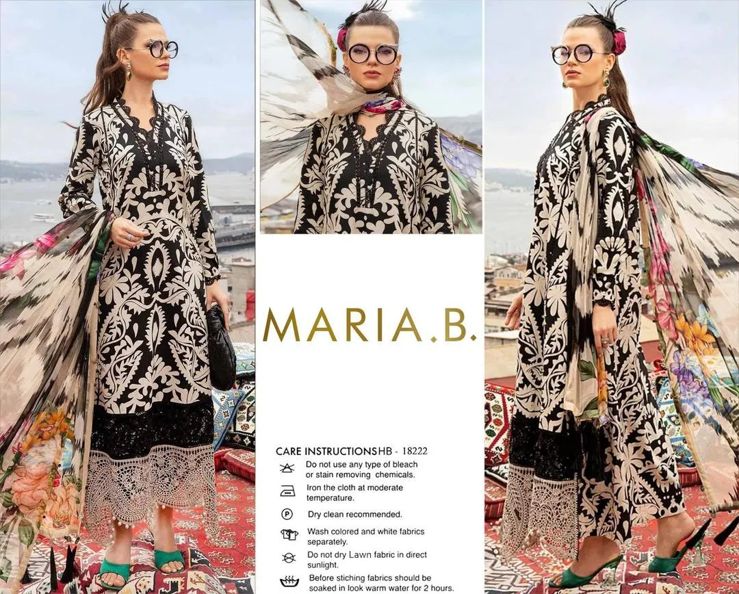 Black Digital Print Lawn 3-Piece Suit with Chiffon Dupatta