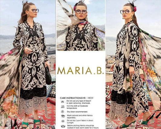 Black Digital Print Lawn 3-Piece Suit with Chiffon Dupatta