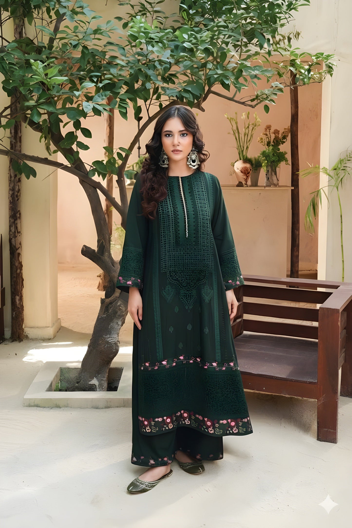 Embroidered Cotton Jacquard Stitched 3 Piece