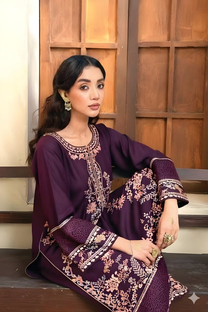 Embroidered Cotton Jacquard Stitched 3 Piece
