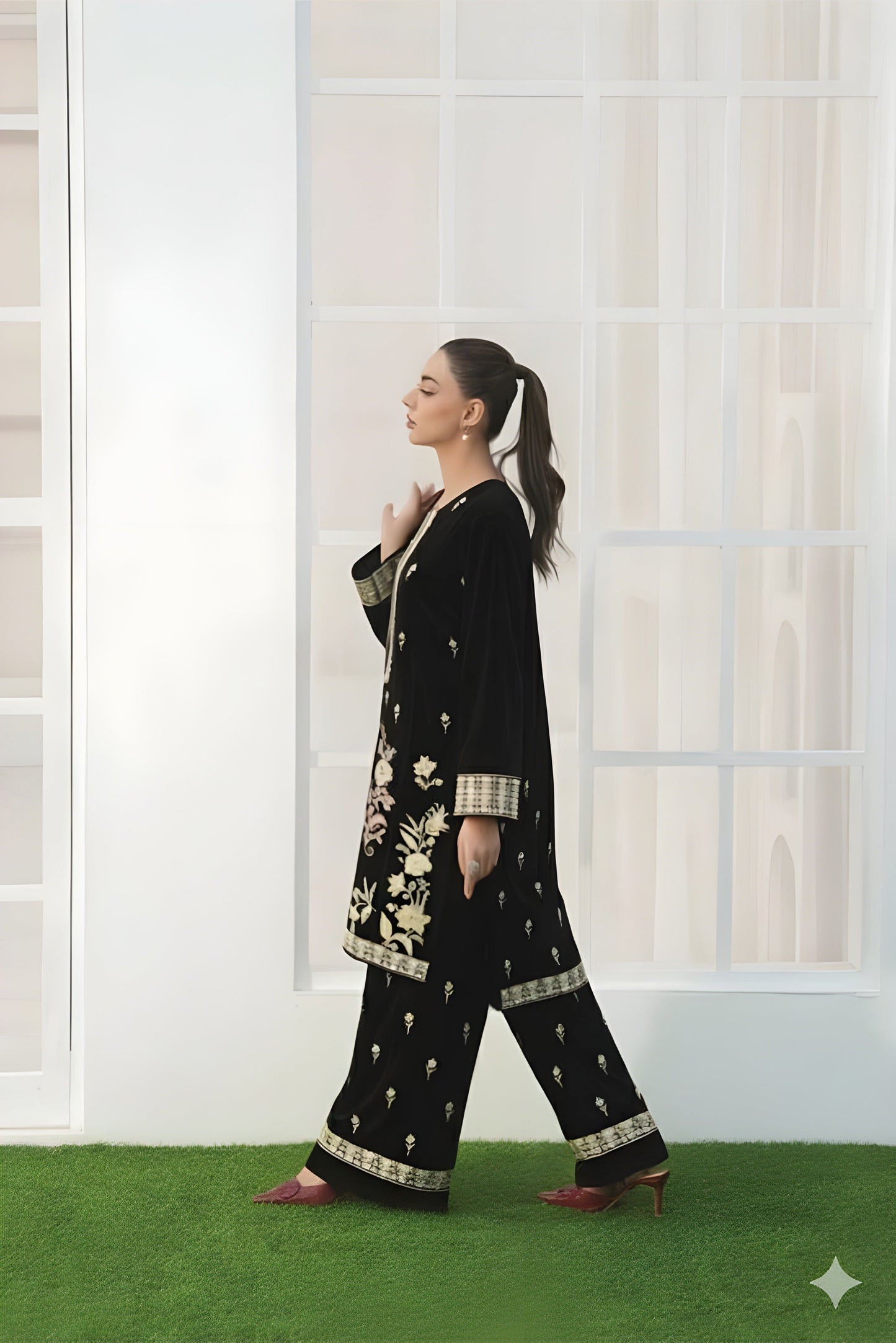 Embroidered Cotton Jacquard Stitched 3 Piece