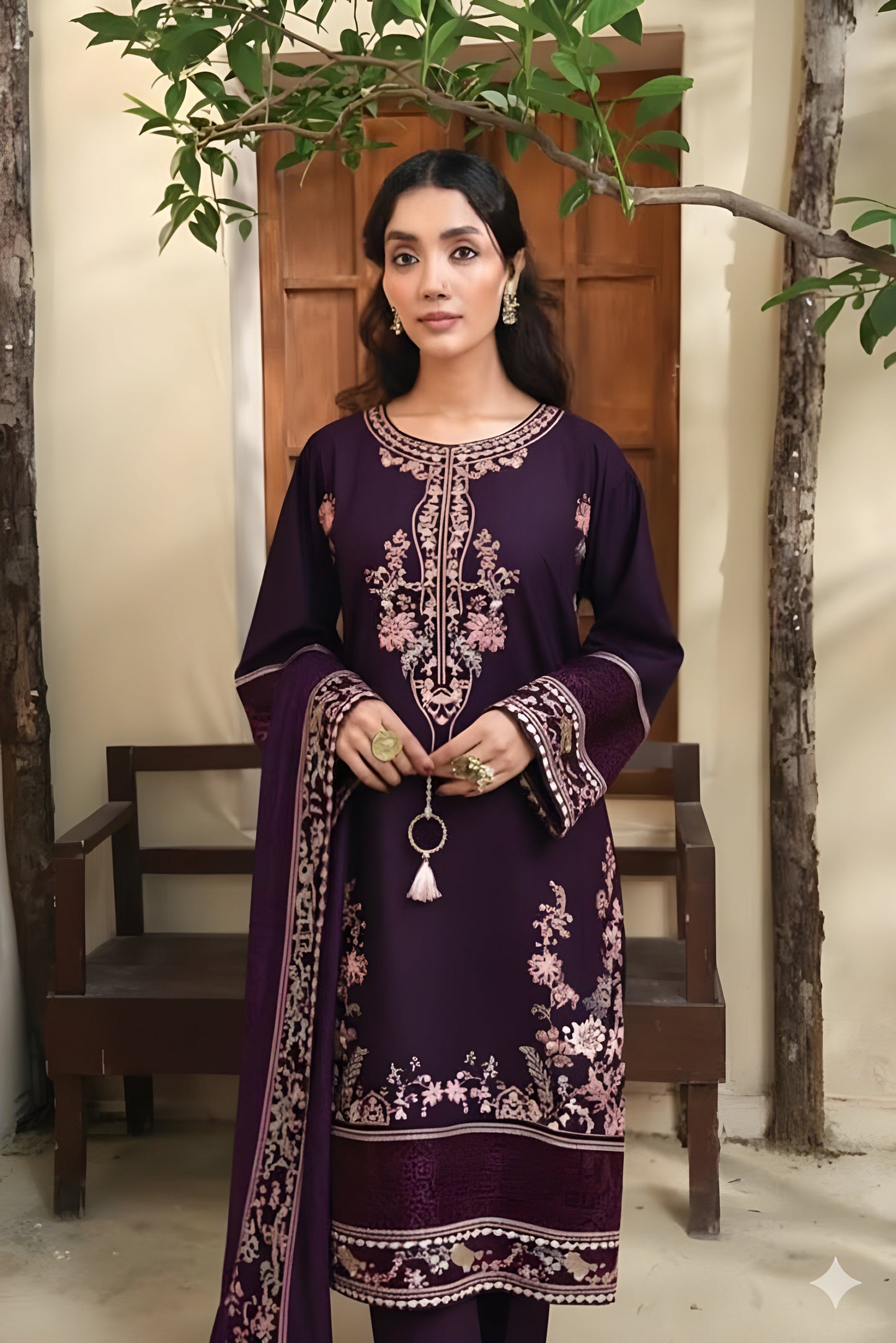 Embroidered Cotton Jacquard Stitched 3 Piece