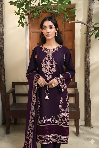 Embroidered Cotton Jacquard Stitched 3 Piece