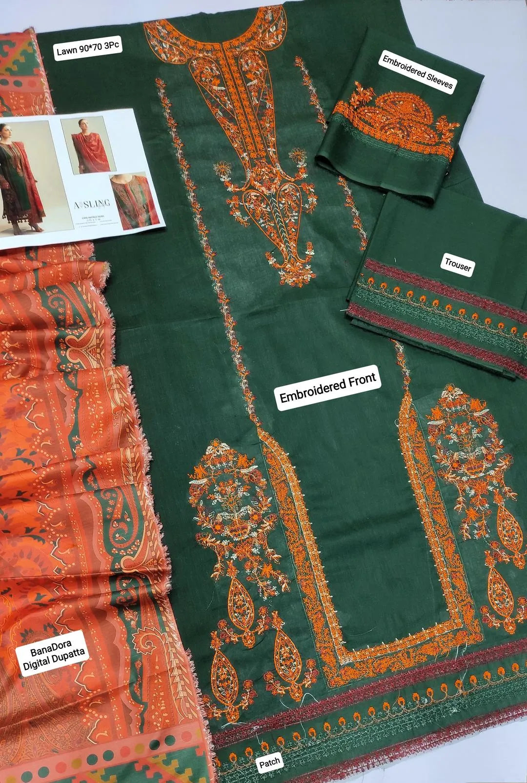Green Embroidered Lawn 3Pcs Set for Women