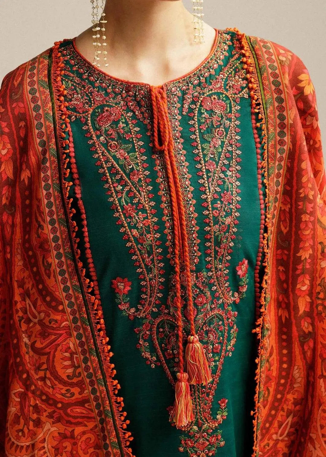 Green Embroidered Lawn 3Pcs Set for Women