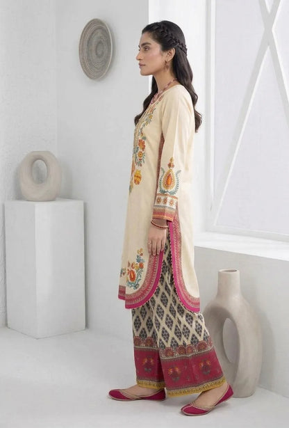 Pakistani Embroidered Kurta Pajama Cream Floral Pattern