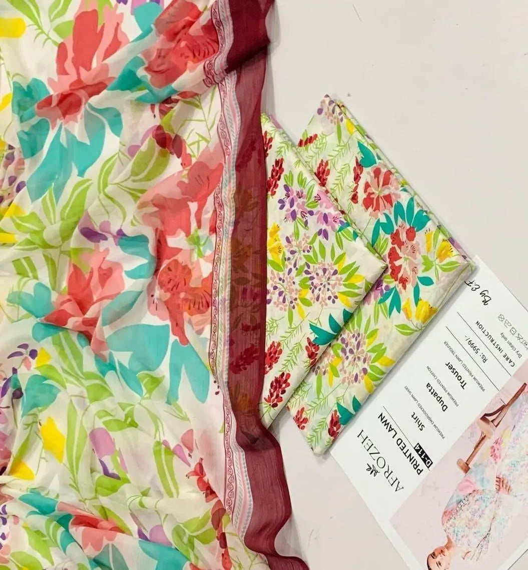 Maria B Printed Lawn 3Pcs Set Green